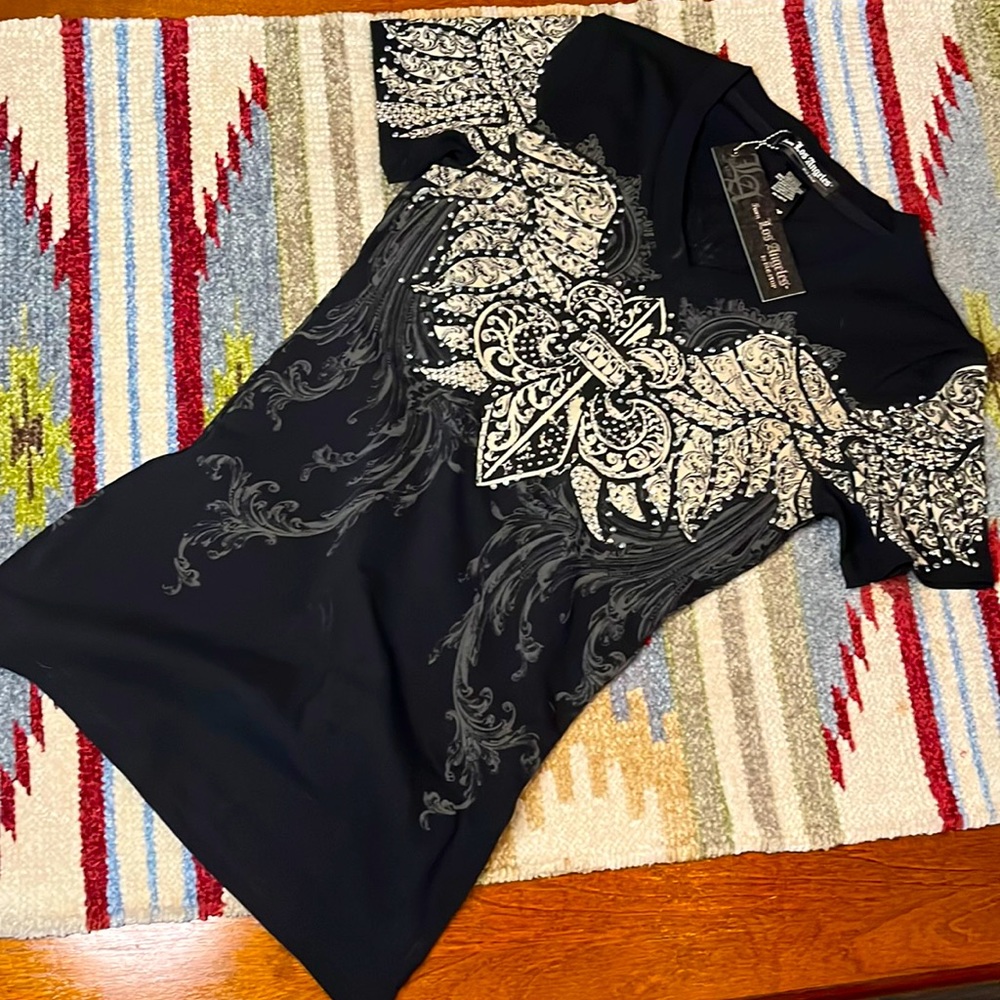 “Reduced” From Los Angeles by Bus Stop Jeweled Black Wing Top